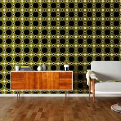 Orla Kiely Wallpaper-Atomic Flower Khaki Wallpaper