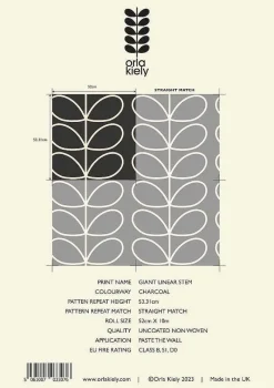 Orla Kiely Wallpaper-Giant Linear Stem Charcoal Wallpaper