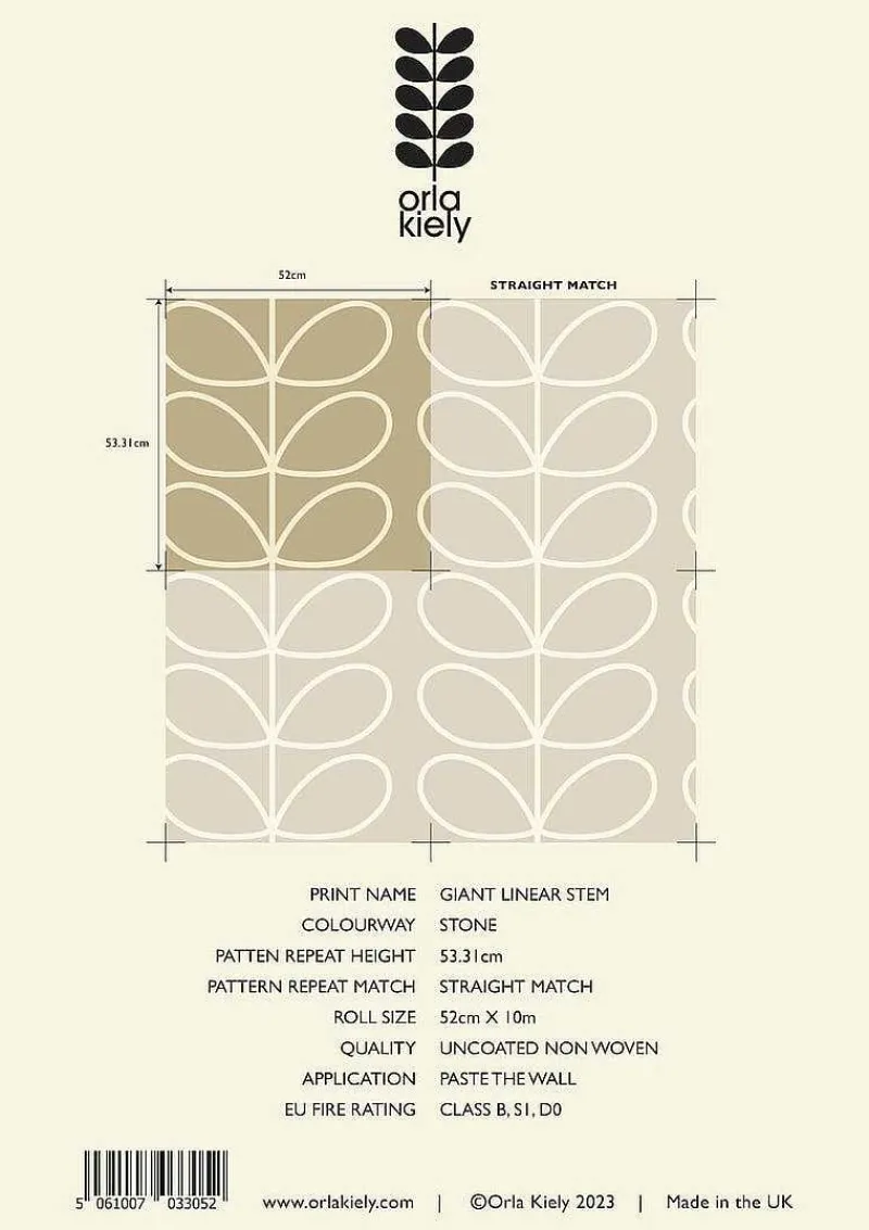 Orla Kiely Wallpaper-Giant Linear Stem Stone Wallpaper