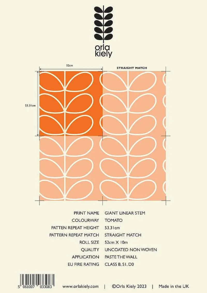 Orla Kiely Wallpaper-Giant Linear Stem Tomato Wallpaper