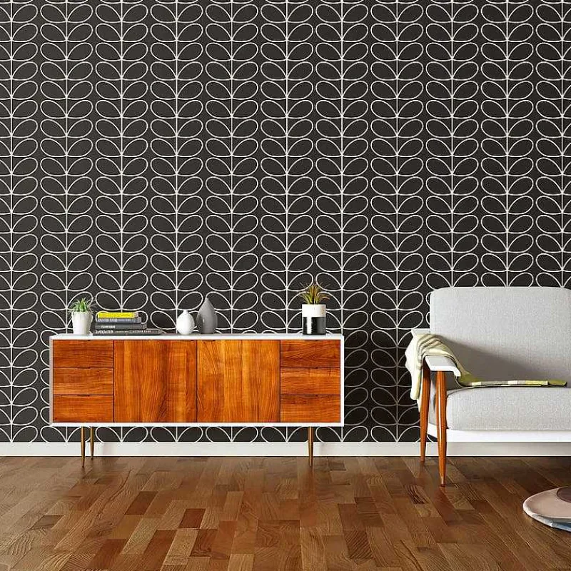 Orla Kiely Wallpaper-Linear Stem Charcoal Wallpaper